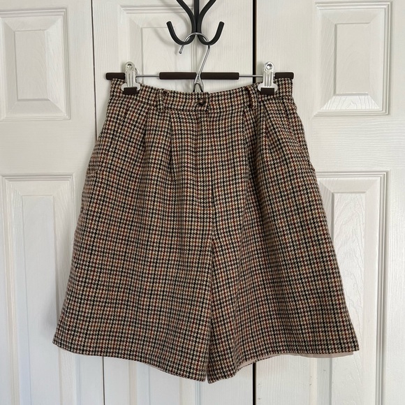Savanna 4 Vtg pleated Trouser Shorts Petite Dark Academia Wool Blend Houndstooth - Picture 2 of 9